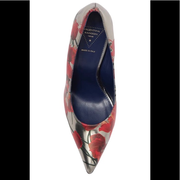 NWT Valentina Rangoni Romántico Printed Stiletto Pump. Size 7.5. Color: Aluminio - Picture 4 of 6